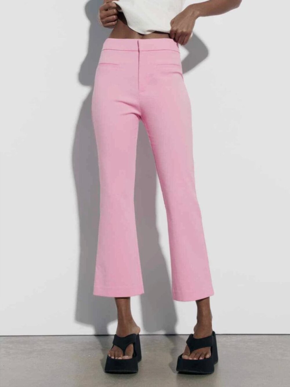 NWT Zara | Mini Flare Pants Cropped Trousers Pastel Bubblegum Pink | Size Large